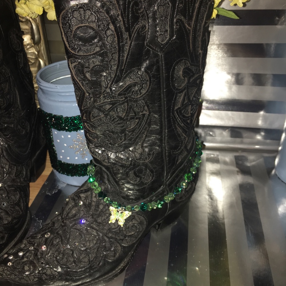 🆕Green butterfly w/Swarovski crystal boot bling